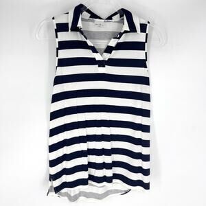Belyn Key Split Neck Sleeveless Top Navy and White Stripes Size Medium